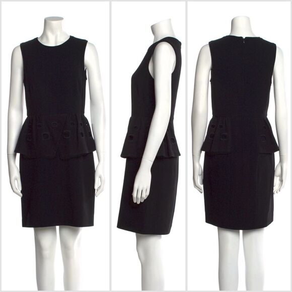 Tibi Wool / Cashmere Peplum Sheath Dress with Embroidered Eyelet Detail - Picture 2 of 9